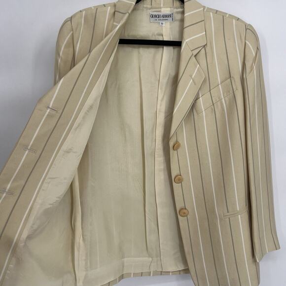 Vintage Giorgio Armani Pinstripe Blazer Butter Yellow Made In Italy 80s 90s W L - Picture 2 of 7